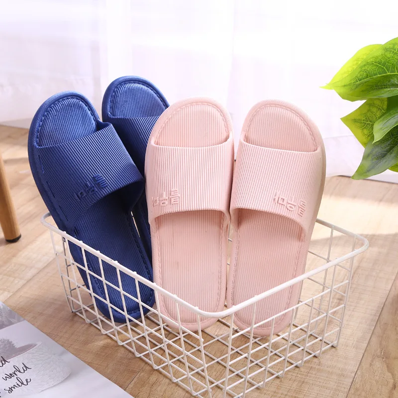 Home Couple's Bathroom Bath Slippers Female Simple Korean-Style Home Indoor Floor Soft Bottom Non-Slip Slippers Men Women Shoes