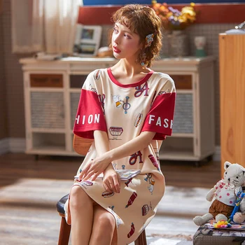 Woman sleep wear cotton 2020 Summer New Women Comfort Elegant Printed Sleepwear ladies short sleeved Loose Leisure nightdress
Woman sleep wear cotton 2020 Summer New Women Comfort Elegant Printed Sleepwear ladies short sleeved Loose Leisure nightdress