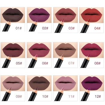 12 Colors Cosmetic Lipstick Pen Matte Long Lasting Pigments Waterproof Lady Charming Lip Liner Contour Makeup Lipstick Tool 20