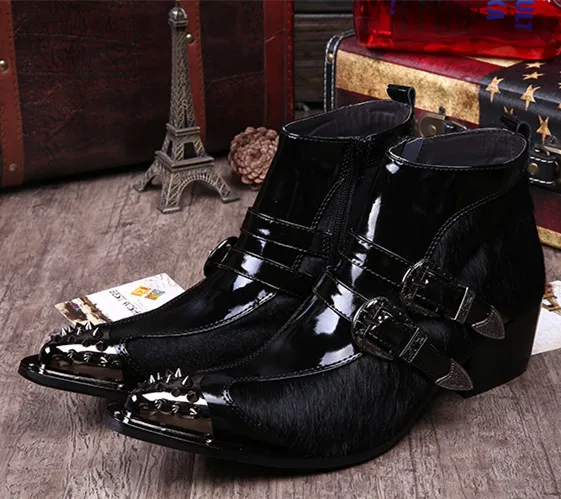 Christia Bella British Style Male Buckle Real Leather Party Short Boots Motorcycle Men's Rivet Pointed Toe Black Heighten Boots
Christia Bella British Style Male Buckle Real Leather Party Short Boots Motorcycle Men's Rivet Pointed Toe Black Heighten Boots