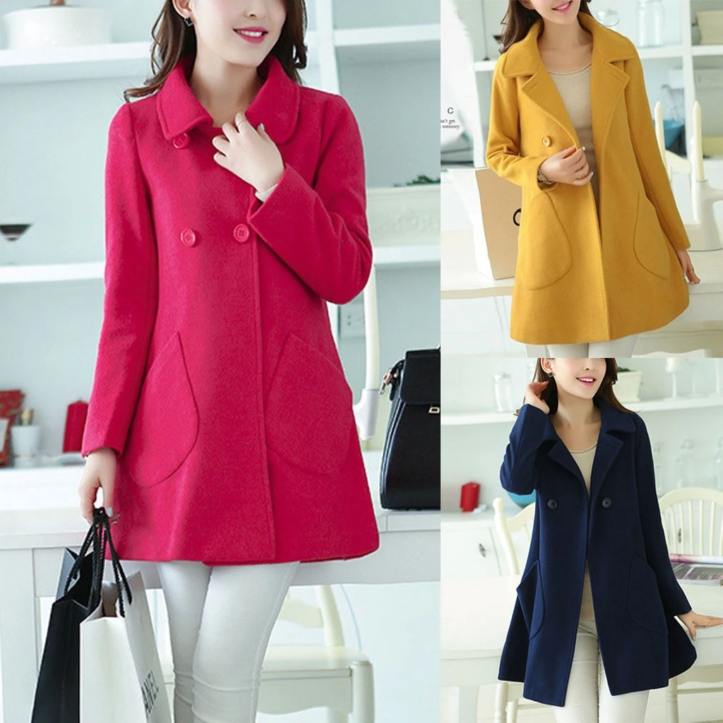 CHAMSGEND New Petite Wool Coat Female Autumn Winter Woolen Coat 2019 Ladies Long Cloak Waisted Overcoat Plus Size 1004