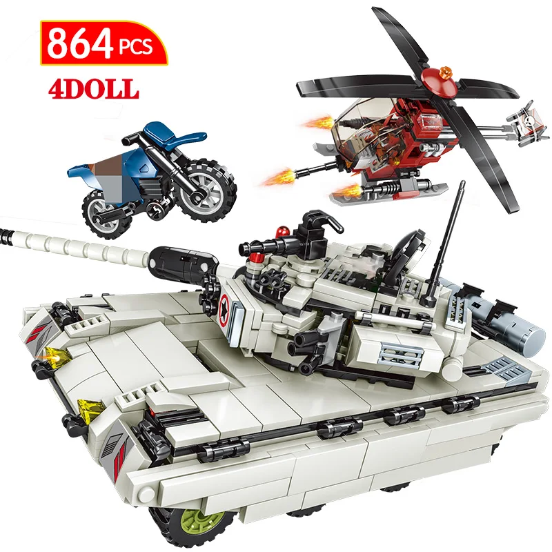 

864PCS Military Intercontinental Building Blocks Legoing WW2 Tank Technic City police Soldier Weapon Army Bricks Toys For Kids