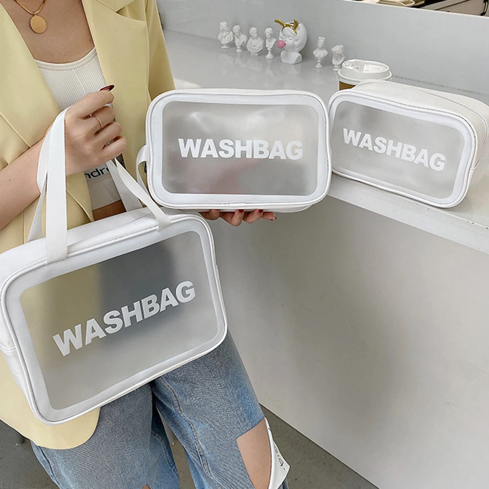 

PU Women Travel Storage Bag Toiletry Organize Waterproof PVC Cosmetic Bag Portable Transparent MakeUp Bag Female Wash Bag