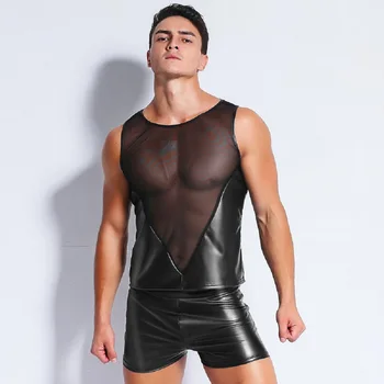 Mens Leather Lingerie Set PU Wetlook See Through Undershirt with Vinyl Boxers Trunks Fitness Shirt Faux Leather Black Underwear
Mens Leather Lingerie Set PU Wetlook See Through Undershirt with Vinyl Boxers Trunks Fitness Shirt Faux Leather Black Underwear