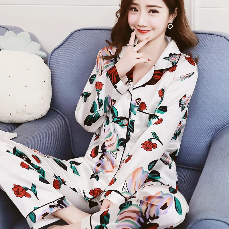 SIMISI 2 Pcs Women's Pajamas Set Faux Silk Print Sleepwear Full Turn-down Collar Cardigan Full Length Home Clothes Pijama Mujer
SIMISI 2 Pcs Women's Pajamas Set Faux Silk Print Sleepwear Full Turn-down Collar Cardigan Full Length Home Clothes Pijama Mujer