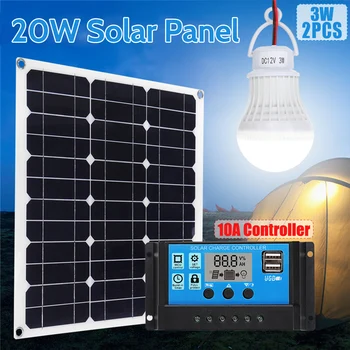 20W Monocrystalline Solar Panel Module Kit 2pcs 3W Light Bulb 10A Solar Charge Controller for Home RV Car Boat Batterys Charging
20W Monocrystalline Solar Panel Module Kit 2pcs 3W Light Bulb 10A Solar Charge Controller for Home RV Car Boat Batterys Charging