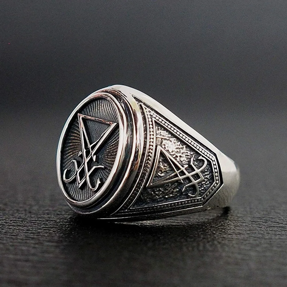 Фото Винтажное кольцо серебряного цвета с символом дьявола мотоциклетвечерние