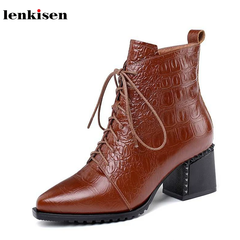 Lenkisen genuine leather stone pattern print pointed toe high heels side Zipper winter keep warm women lace up ankle boots L1f1
Lenkisen genuine leather stone pattern print pointed toe high heels side Zipper winter keep warm women lace up ankle boots L1f1