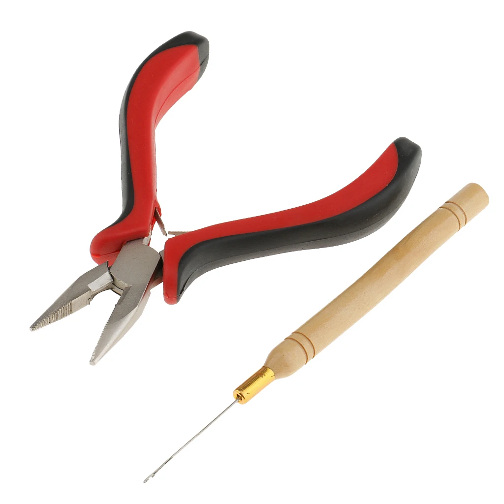 Hair Extensions Pliers with Wooden Pulling Hook Set For Silicone Micro Ring Loop Bead Hair Extensions Pliers with Wooden Pulling Hook Set For Silicone Micro Ring Loop Bead