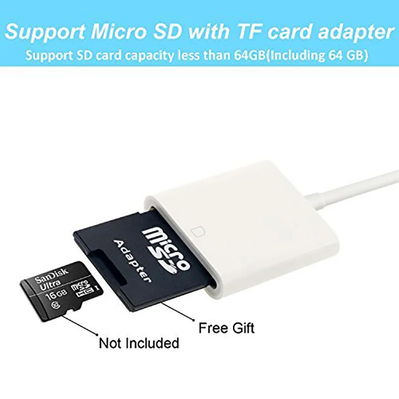 SD card camera reader, lightning to SD card camera reader adapter for Apple iphone 5/5s / 6/6s / 6 plus / 7/7 plus/IPAD MINI/AIR
SD card camera reader, lightning to SD card camera reader adapter for Apple iphone 5/5s / 6/6s / 6 plus / 7/7 plus/IPAD MINI/AIR