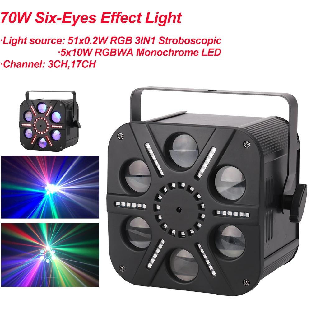 6 Eyes Effect Light 51x0.2W RGB 3IN1 Strobe and 5x10W RGBWA LED DMX512 Stage Lighting DJ Disco Bar Xmas Home Party Night Light
6 Eyes Effect Light 51x0.2W RGB 3IN1 Strobe and 5x10W RGBWA LED DMX512 Stage Lighting DJ Disco Bar Xmas Home Party Night Light