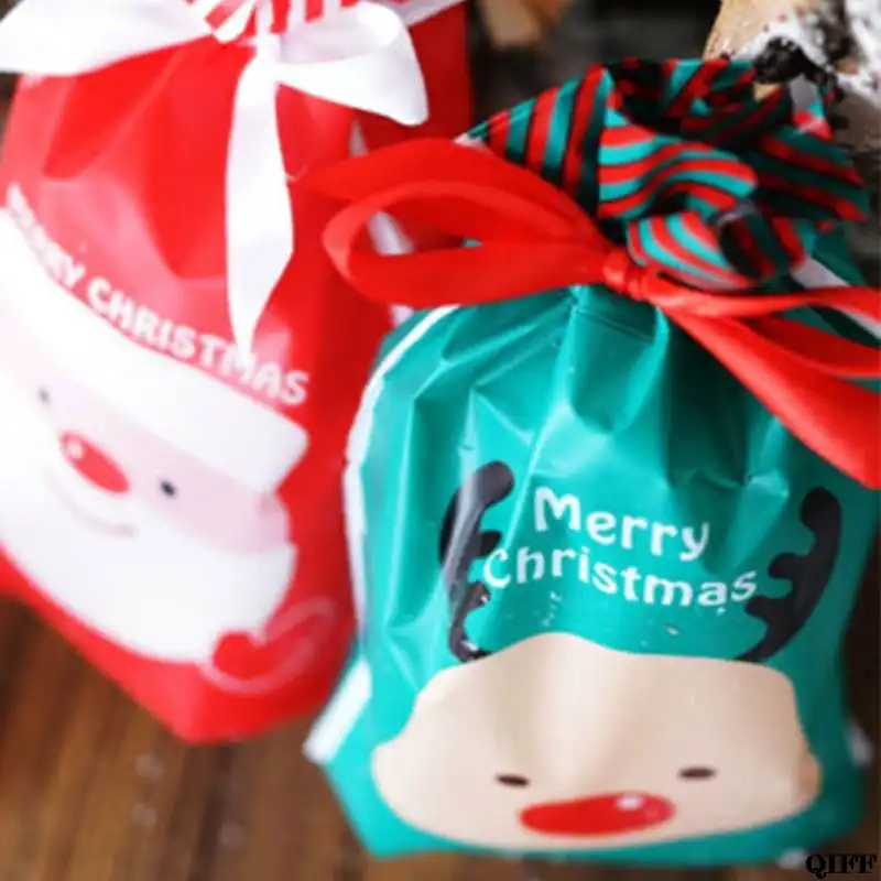 christmas santa elk party gift bags drawstring packing candy