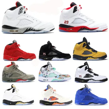 

Top 5 5s Fire Red Michigan Mens Basketball Shoes Bred Oreo Cement Suede Blue Red Laney metallic white Sports Sneakers