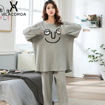 Cotton Solid Color Pleated Print Long Sleeve Trousers Pajamas 2 Piece Set Women Loose Plus Size Women Clothes Kawaii Sleepwear
Cotton Solid Color Pleated Print Long Sleeve Trousers Pajamas 2 Piece Set Women Loose Plus Size Women Clothes Kawaii Sleepwear