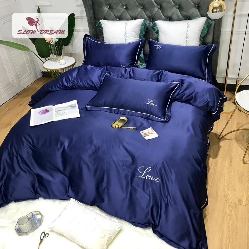 SlowDream Luxury Blue Solid Color Silk Bedding Set Love Duvet Cover Set Bed Flat Sheet Pillowcase Quilt Cover Bed Linen Set
SlowDream Luxury Blue Solid Color Silk Bedding Set Love Duvet Cover Set Bed Flat Sheet Pillowcase Quilt Cover Bed Linen Set