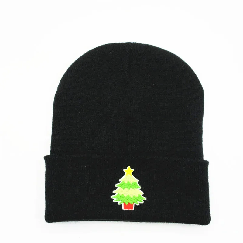 

LDSLYJR Christmas tree embroidery Thicken knitted hat winter warm hat Skullies cap beanie hat for men and women 195