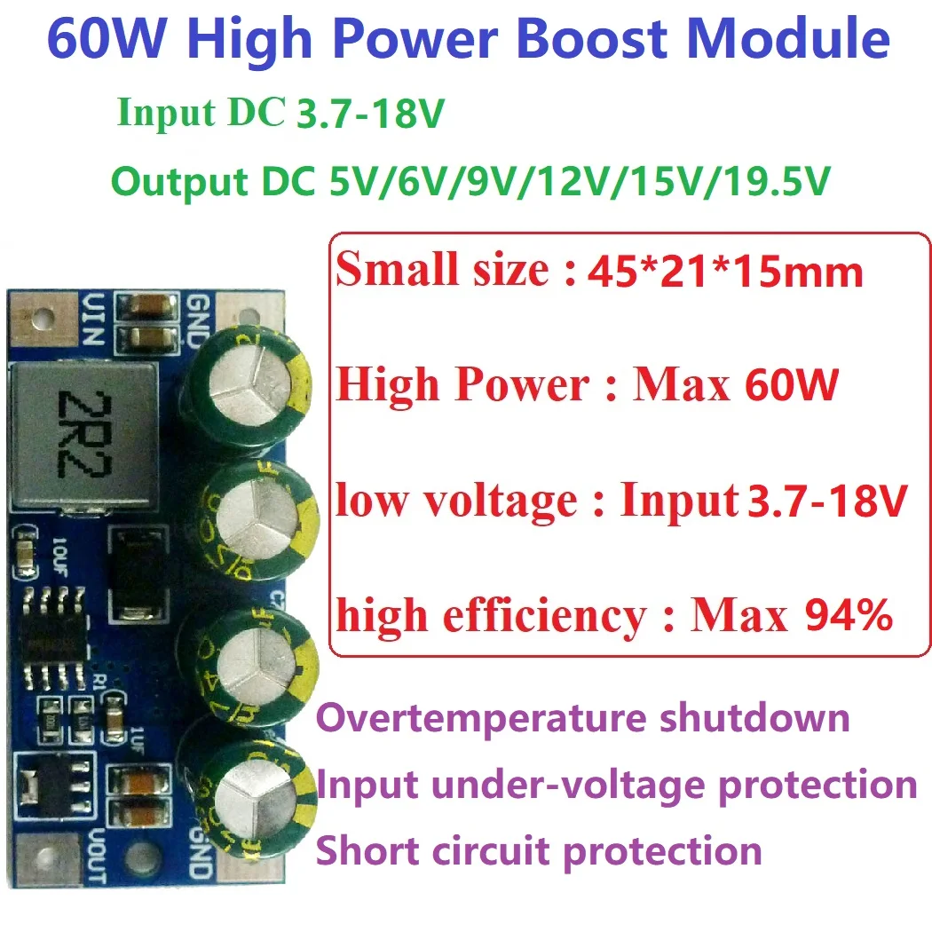 5A high-power DC DC Converter Step-Up Module DC 3.7V 4.2V 7.5V 8V 9V 10V 14.8V to 5V 6V 9V 12V 15V 19.5V Voltage Boost Board
5A high-power DC DC Converter Step-Up Module DC 3.7V 4.2V 7.5V 8V 9V 10V 14.8V to 5V 6V 9V 12V 15V 19.5V Voltage Boost Board