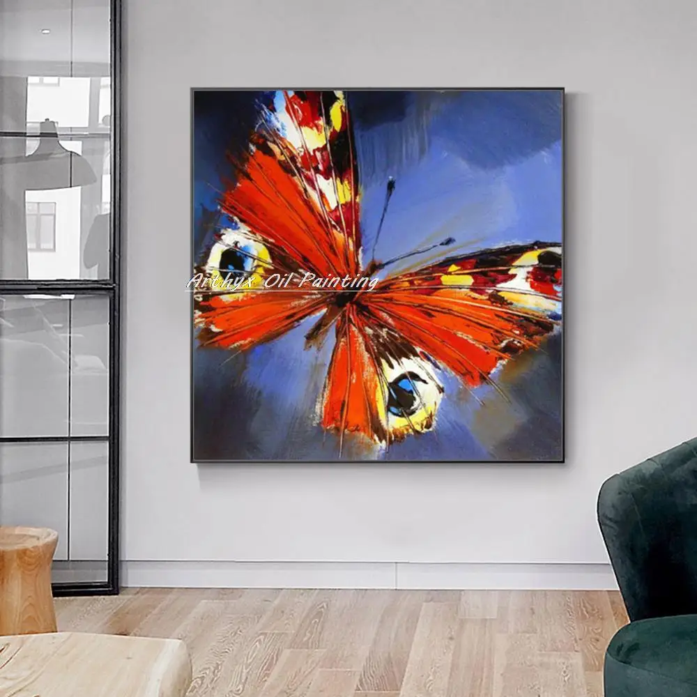 Arthyx Modern Abstract Wall Picture Hand Painted Animal Butterfly Oil Painting On Canvas Pop Art For Living Room Home Decoration | Дом и сад