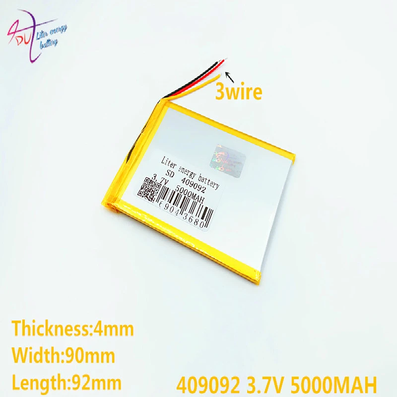 3 line 409092 3.7V 5000MAH 409090 409095 Li-ion( Polymer lithiumion) battery for 7,8,9inch tablet PC ICOO D70pro II,Sanei
3 line 409092 3.7V 5000MAH 409090 409095 Li-ion( Polymer lithiumion) battery for 7,8,9inch tablet PC ICOO D70pro II,Sanei