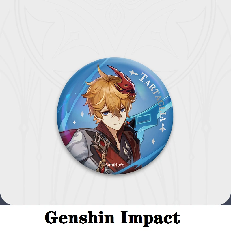 

Game Genshin Impact Cosplay Diy Accessories Venti Tartaglia Metal Badge Anime Project Laser Button Halloween Tinplate Props Toys