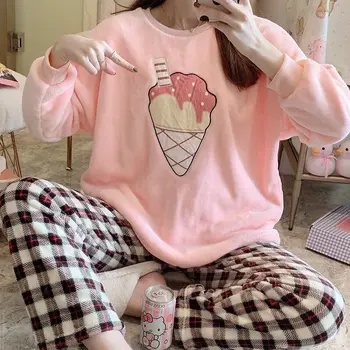 Warm Pajamas Flannel Home Clothes for Women Pijama Femme Ice Cream Print Sleepwear Set Winter Pyjamas Women Pizama Damska
Warm Pajamas Flannel Home Clothes for Women Pijama Femme Ice Cream Print Sleepwear Set Winter Pyjamas Women Pizama Damska