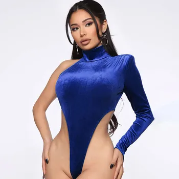 Women Sexy One Shoulder Bodysuit Clubwear High Neck Basic Solid Blue Velevt Party Romper Slim Female Fashion Bodycon Top
Women Sexy One Shoulder Bodysuit Clubwear High Neck Basic Solid Blue Velevt Party Romper Slim Female Fashion Bodycon Top
