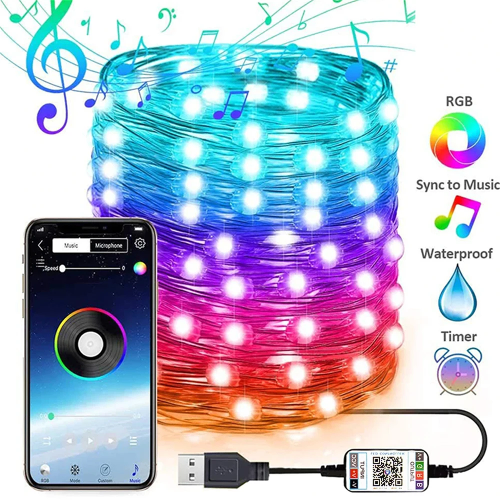 USB LED RGB Christmas Led String Fairy Light Bluetooth App Control Bruiloft Vakantie Kerstboom String licht Guirlande
USB LED RGB Christmas Led String Fairy Light Bluetooth App Control Bruiloft Vakantie Kerstboom String licht Guirlande