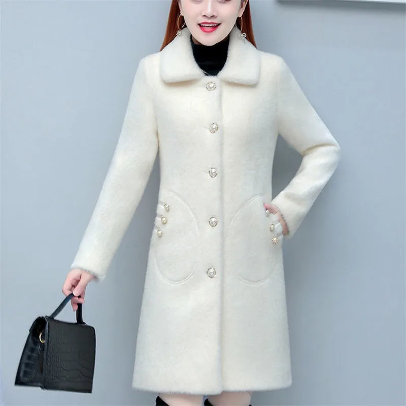 Women White Woolen Overcoat 2021 Middle-aged Female Fall Winter Gold Mink Velvet Coat Femme Thick Warm Wool Jacket 3XLA1605
Women White Woolen Overcoat 2021 Middle-aged Female Fall Winter Gold Mink Velvet Coat Femme Thick Warm Wool Jacket 3XLA1605