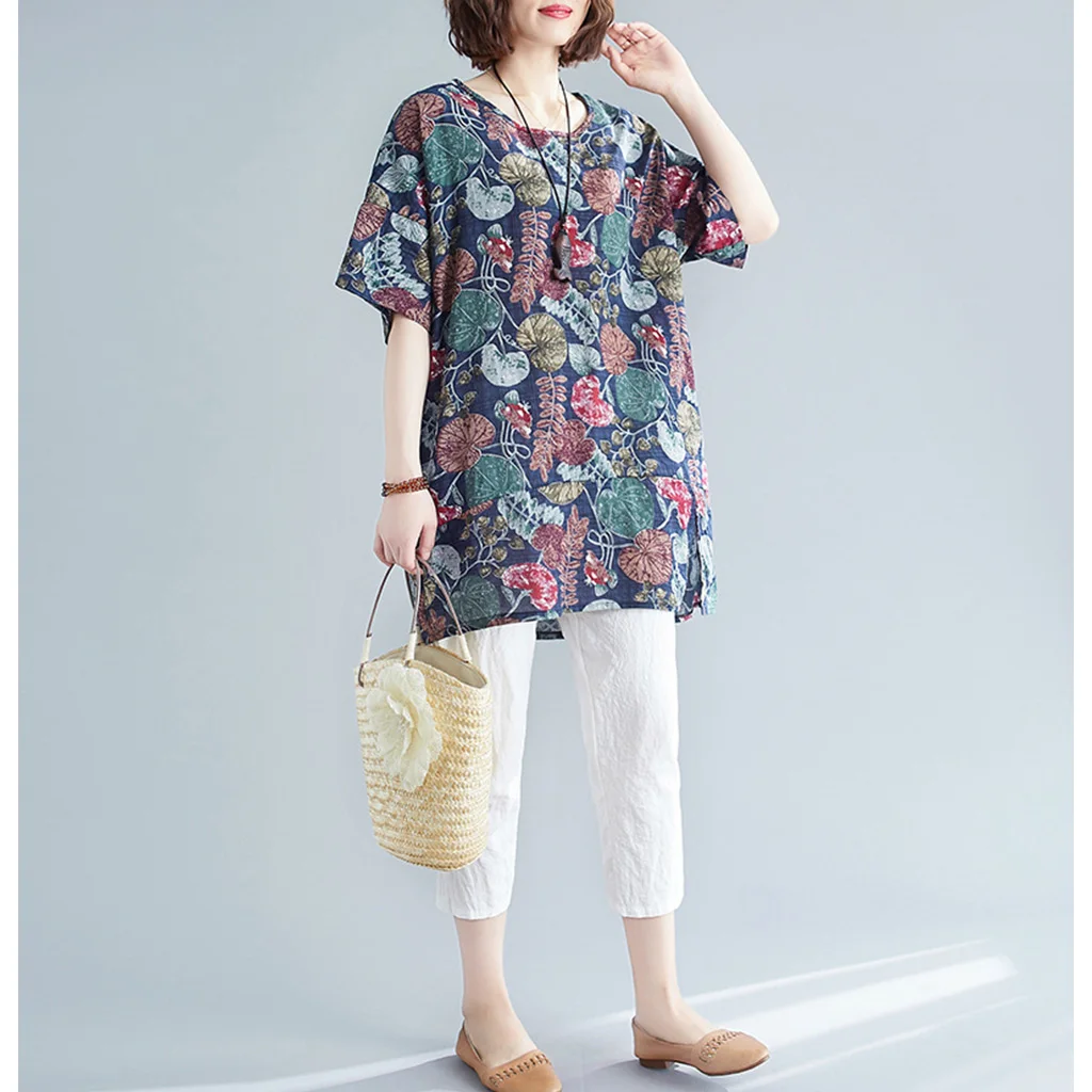 Supermiss Women Summer T Shirt Loose Printed Short Sleeve Tunic Tops Plus Size New 2020 Tee Shirts