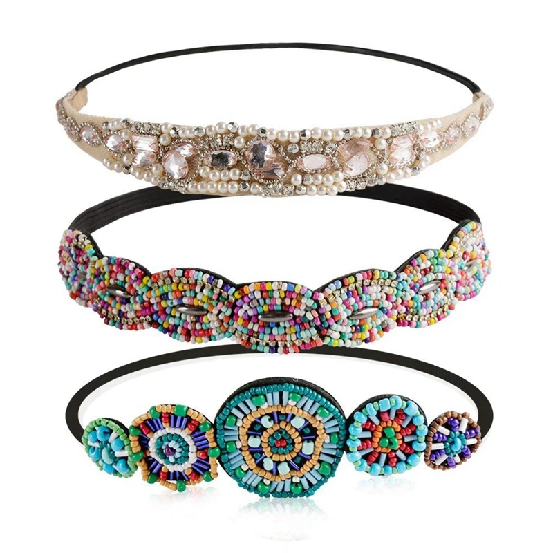 Фото Women's Rhinestone Beaded Elastic Headband Fashion Handmade Crystal | Аксессуары для одежды