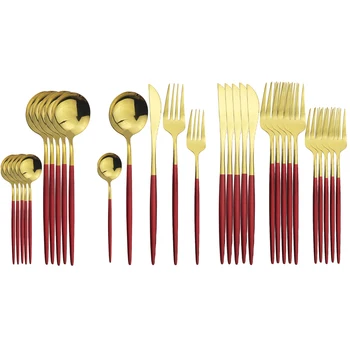 20Pcs/30Pcs Red Gold Cutlery Set Knife Fork Spoon 304 Stainless Steel Dinnerware Set Flatware Set Black Mirror Tableware Set
20Pcs/30Pcs Red Gold Cutlery Set Knife Fork Spoon 304 Stainless Steel Dinnerware Set Flatware Set Black Mirror Tableware Set