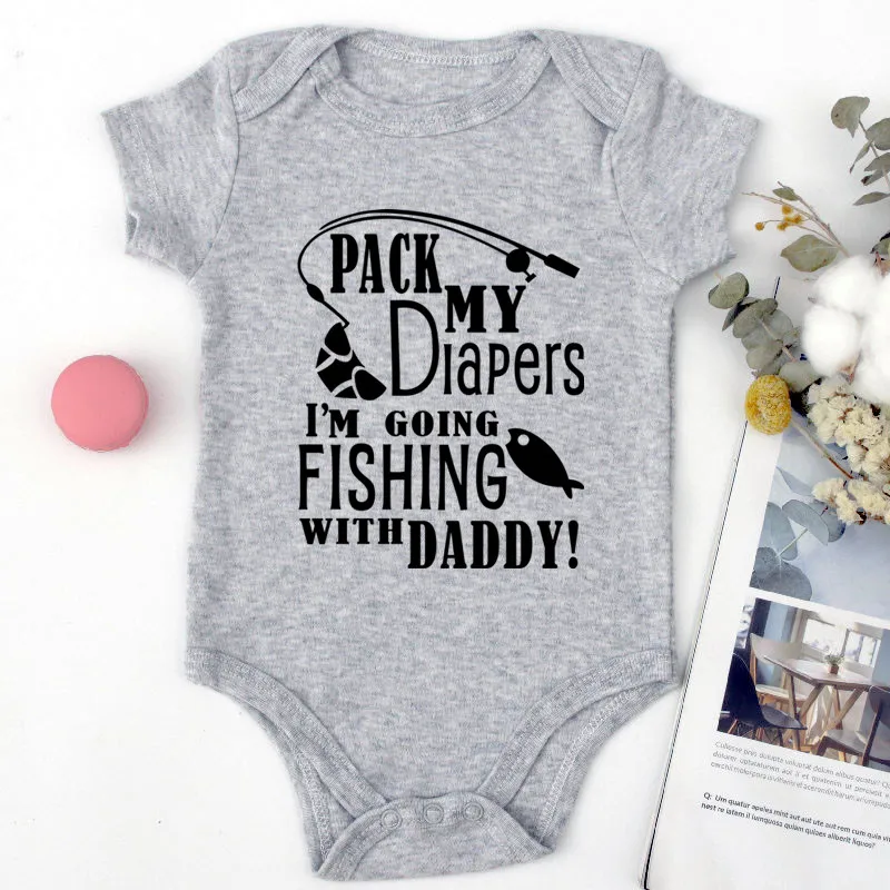 

I Am Going Fishing with Daddy Print Baby Romper Unisex Cotton Short Sleeve Newborn Baby Clothes Jumpsuit Infant Bodysuit