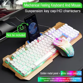 104 Keys Mechanical Feeling Keyboard and Mouse Set USB Wired 1600dpi RGB Backlight Multimedia keys Gaming Keyboard Gaming Mouse
104 Keys Mechanical Feeling Keyboard and Mouse Set USB Wired 1600dpi RGB Backlight Multimedia keys Gaming Keyboard Gaming Mouse