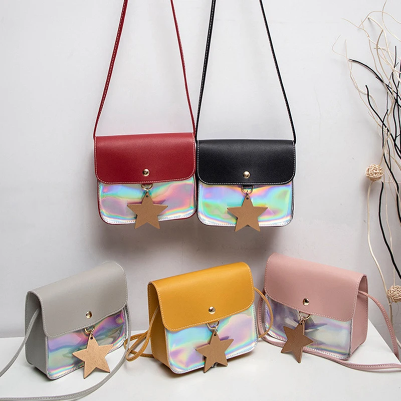 Fashion Laser Shoulder Bags Women Small Flap Bags Contrast Color Star Coin Phone Bags Teen Girls Cute Messenger Bags Purses 2020