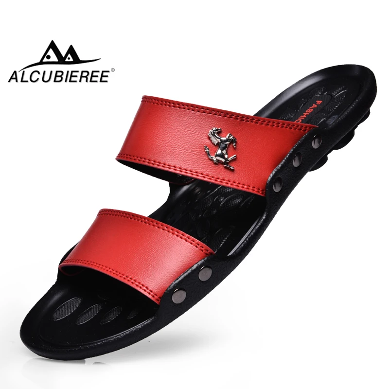 Фото ALCUBIEREE Summer Mens Peep Toe Shoes Man Breathable Sandals Fashion PU Leather Slippers Lightweight Beach Casual Slides | Обувь