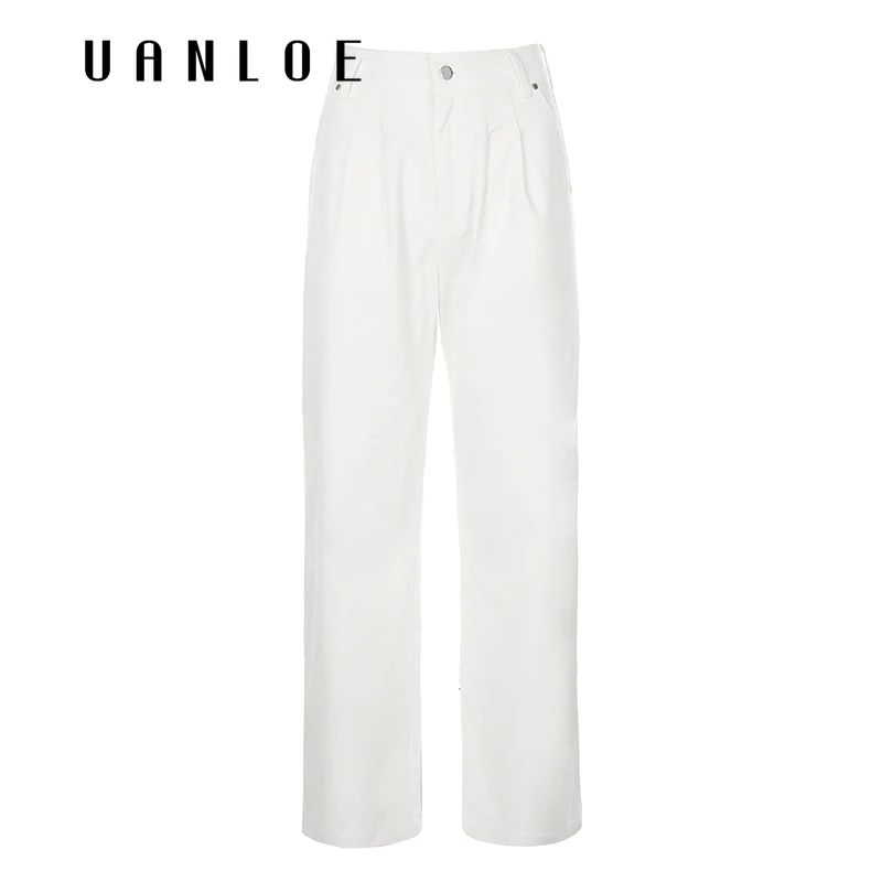 Pleated White Solid Women's Jeans Streetwear High Waist Button Denim Pants Vintage Straight Harajuku Basic Trousers
Pleated White Solid Women's Jeans Streetwear High Waist Button Denim Pants Vintage Straight Harajuku Basic Trousers