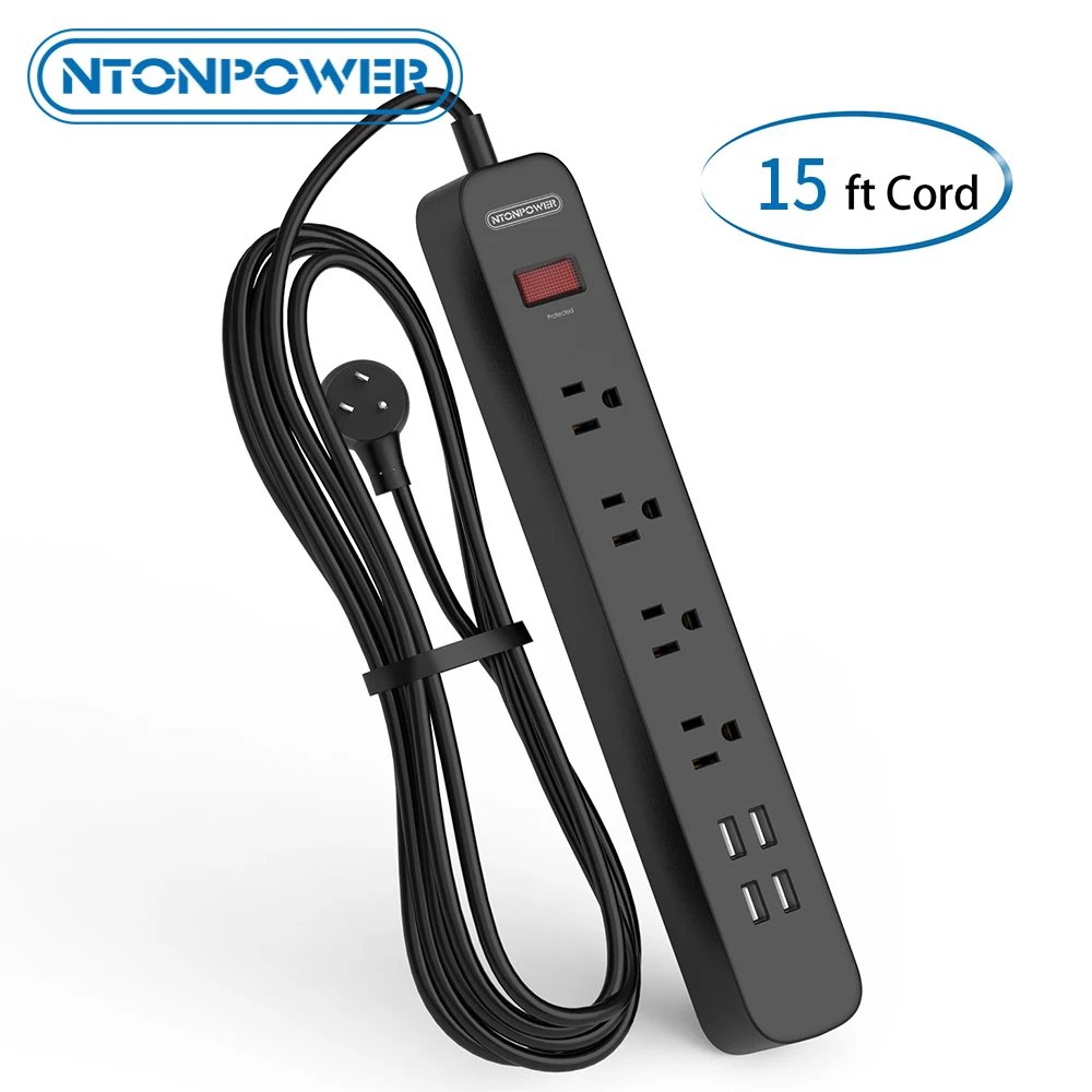 NTONPOWER 1700 Joules Surge Protector Power Strip with 4.6M(15 ft) Extension Cord Circuit Breaker with Flat Plug for Office Home
NTONPOWER 1700 Joules Surge Protector Power Strip with 4.6M(15 ft) Extension Cord Circuit Breaker with Flat Plug for Office Home