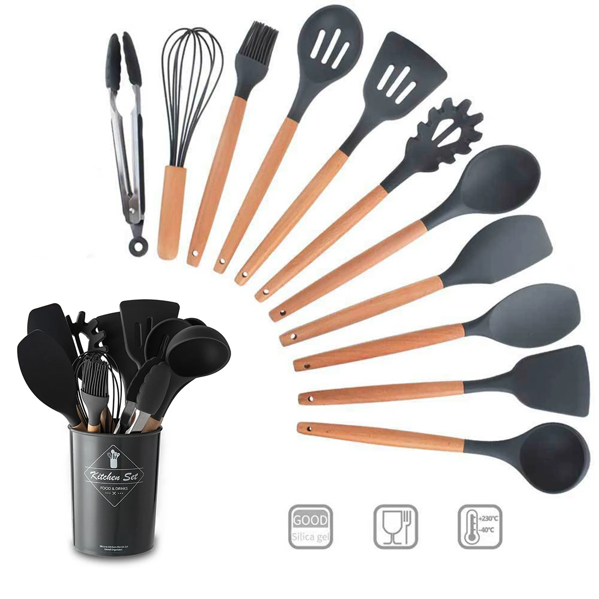 11pcs Non-Stick Cooking Utensils Set With Storage Box Silicone Eggbeater Spatula Shovel Wooden Handle Cooking Kitchen Tools
11pcs Non-Stick Cooking Utensils Set With Storage Box Silicone Eggbeater Spatula Shovel Wooden Handle Cooking Kitchen Tools