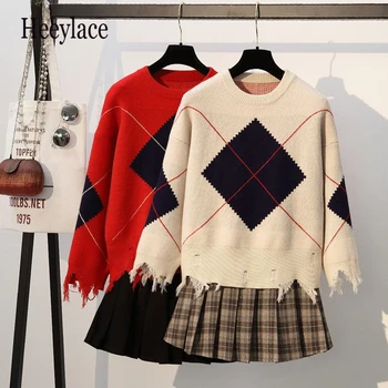 Autumn Plus Size Women Two Pieces Set Casual Pullover Sweater And Plaid Mini Skirt Sweet Preppy Style Student Lady Skirt Suit
Autumn Plus Size Women Two Pieces Set Casual Pullover Sweater And Plaid Mini Skirt Sweet Preppy Style Student Lady Skirt Suit
