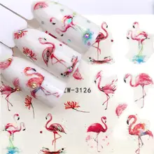 1 hoja de pegatinas de uñas calcomanía de transferencia de agua dibujos animados flamencos diseños de animales lindos decoración de manicura deslizador de uñas(China)