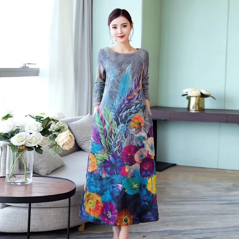 2018 Autumn New Style Ethnic-Style WOMEN'S Dress Mid-length Printed Long-sleeved Dress Crew Neck Loose-Fit A- line Long Skirts
2018 Autumn New Style Ethnic-Style WOMEN'S Dress Mid-length Printed Long-sleeved Dress Crew Neck Loose-Fit A- line Long Skirts