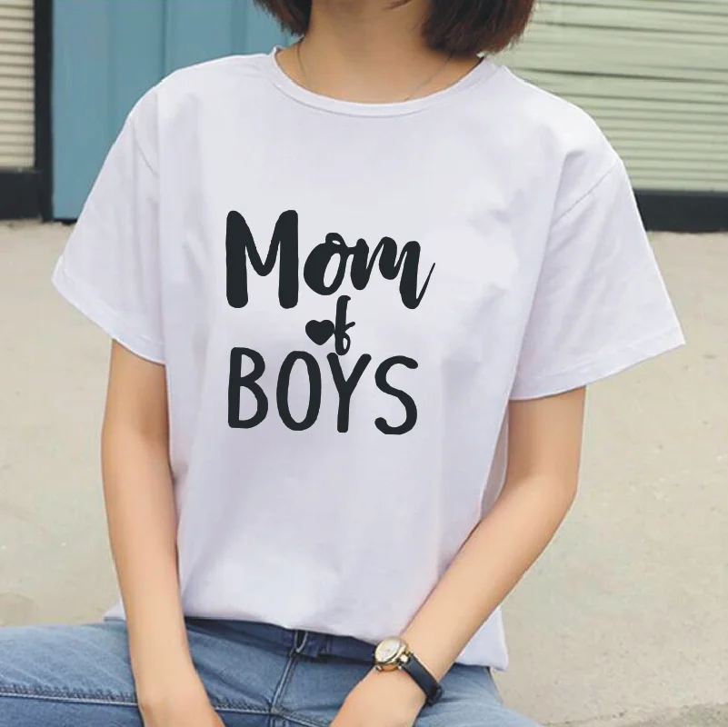 Mom of Boys с буквенным принтом женские топы футболки повседневные Harajuku из хлопка