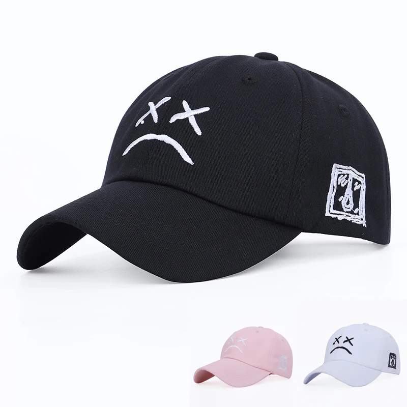 

New Sad Face Emboridery Baseball Cap Hat Fashion Sad Boy Dad Hat Cotton Adjustable Snapback Hats Women Men Summer Spring Caps