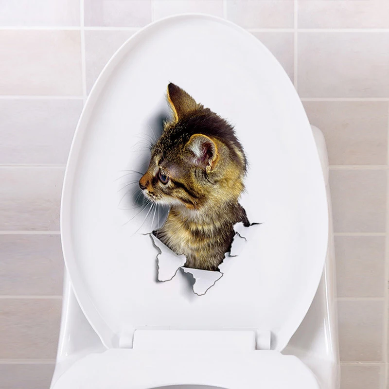 Фото Настенные наклейки для туалета с переводными рисунками кота - купить