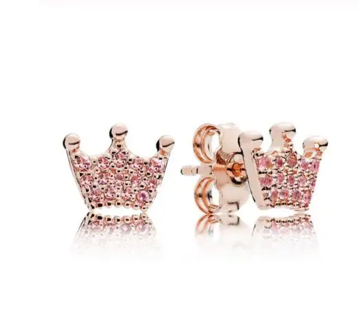 

925 prata esterlina pan brinco rosa rosa encantado coroa com cristal parafuso prisioneiro brinco para presente de casamento