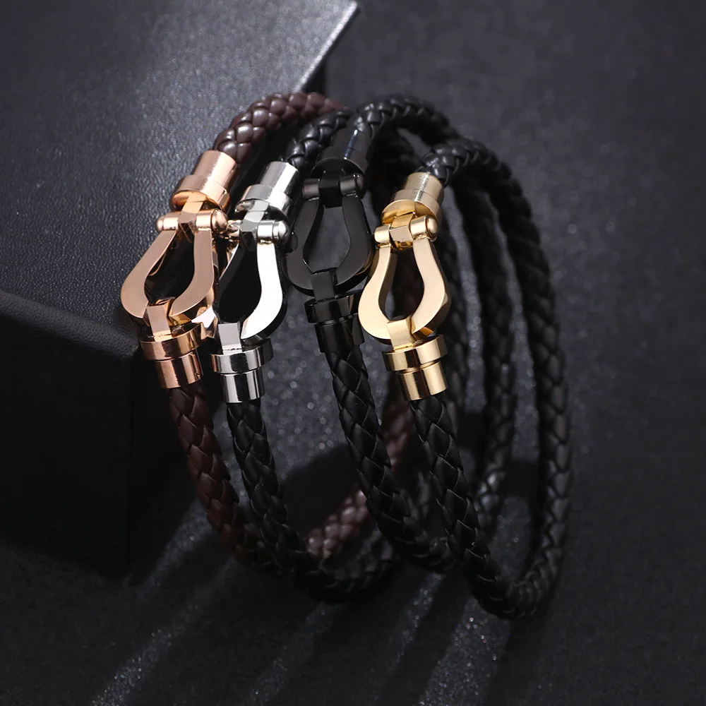 Fashion stainless steel ladies bracelet horseshoe buckle leather bracelet accessories hot sale
Fashion stainless steel ladies bracelet horseshoe buckle leather bracelet accessories hot sale