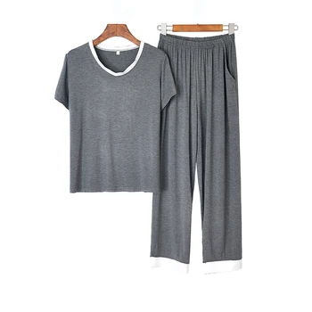 100%Cotton Pajama Sets Spring Summer Simple Cozy Modal Knitting Sleepwear Female V-neck Short Sleeve+Full Pants Solid Pajamas 
100%Cotton Pajama Sets Spring Summer Simple Cozy Modal Knitting Sleepwear Female V-neck Short Sleeve+Full Pants Solid Pajamas