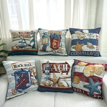Quality Jacquard Cushion Cover Mediterranean Style Sail Boat Starfish Conch Pattern Pillow Case For Sofa Cart Seat Waist Decor
Quality Jacquard Cushion Cover Mediterranean Style Sail Boat Starfish Conch Pattern Pillow Case For Sofa Cart Seat Waist Decor
