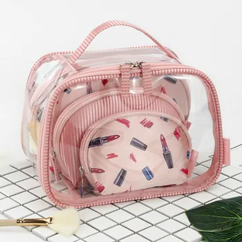 

Cute Transparent Women Makeup Bag Pink Waterproof Storage Bag Portable Sac De Rangement High Capacity Travel Storage Bag MM60SNB