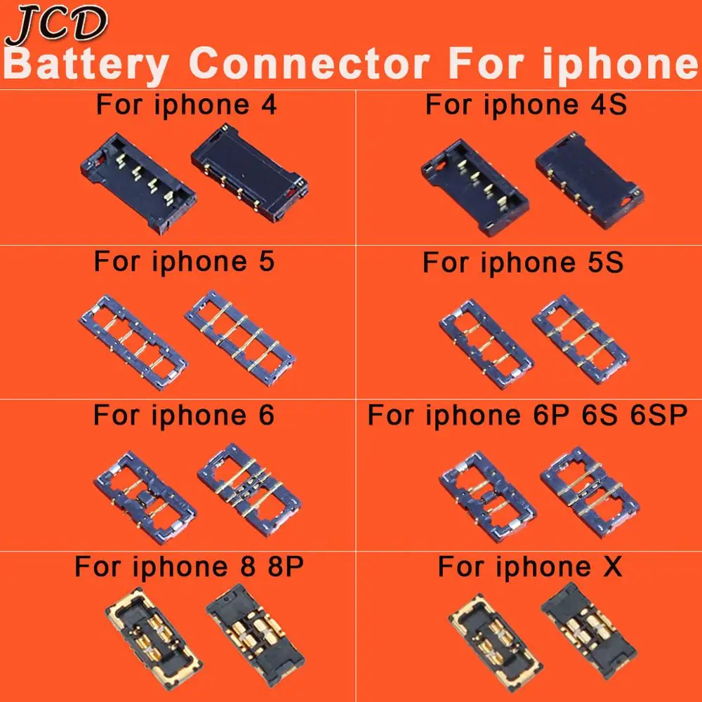 

JCD Battery Connector Socket For iphone 4 4s 5 5s 6 6Plus 6S 8 plus X Inner Connector Panel Battery Holder Clip Mianboard Repair